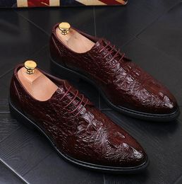 Marry Men in Black Italian Lace Oxford Leather Crocodile Print Party Business Dress Shoes A32 523 Prt Busess