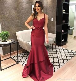 Plus Size Burgundy Cheap Satin Mermaid Prom Dress Spaghetti Straps V Neck Simple Formal Evening Dresses Long Party Gowns Dresses Wear