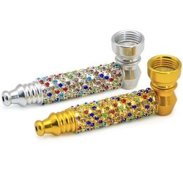 Newest Colorful Diamond Decoration Gold Silver Portable Smoking Filter Tube Removable Luxury Handpipe Kit Dry Herb Tobacco Tool Hot Cake DHL