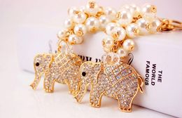 Crystal pearl Rhinestone elephant Metal Keychain Keyring Car Keychains Purse Handbag Pendant animal elephant pendant keychain