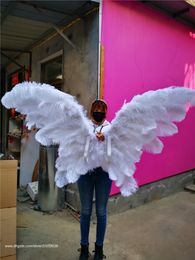 Good quality Luxurious Ostrich white feather Angel wings creative Wedding Birthday Bar decoration props Shop window display