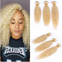 #613 Blonde Kinky Curly Brazilian Hair Bundles Deals 3Pcs 300g Bleach Blonde Curly Virgin Human Hair Weave Extensions 10-30" Mixed Length