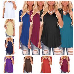 2021 European new hot solid color sexy V-neck short-sleeved Turtleneck casual T-shirt S ~ 5XL support mixed batch