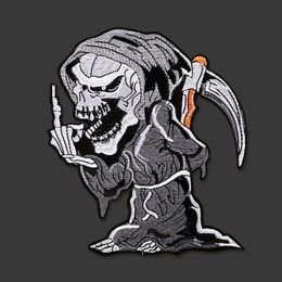 Big Grim Reaper Skull Embroidered Patches for Clothing Iron on Clothes Punk patch DIY Badge Stickers Garment Appliques wholesale