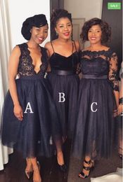 Plus Size Short Navy Blue Bridesmaid Dresses Different Styles Same Colour vestidos de dama de Honour African Dresses