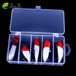 HENGJIA 5PC/lot Boxed Red Fishing Bait Kit Mixed VIB Popper Pencil Crankbait Lure With Hook Isca Artificial Baits Fish Lures Set Pesca