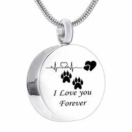 Stainless Steel Round Necklace Memorial Jewelry Cremation Urn Ashes Pet cat Pendant Unisex Keepsake Memorial Paw print Pendant