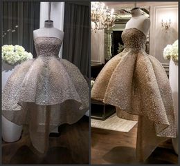 2019 New Elegant Short Wedding Dresses High Quality Pearls Strapless Backless Bridal Gowns Hi-Lo Party Dress Sexy