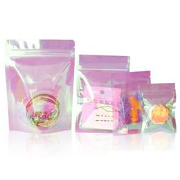 Rainbow Transparent Symphony Self seal Bag Iridescent Bags Cosmetic Plastic Laser Zipper bag factory wholesale