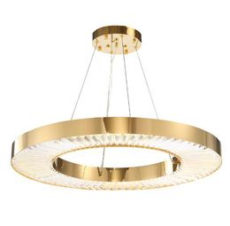 Luxury Modern Circle LED Chandelier Lighting Gold Modern Crystal Lamp Bedroom Polished Steel Ring Lustres De Cristal for Living Room