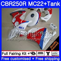 Injection +Tank For HONDA CBR 250RR hot sale white CBR250 RR 95 96 97 98 99 263HM.47 MC22 CBR 250 CBR250RR 1995 1996 1997 1998 1999 Fairing