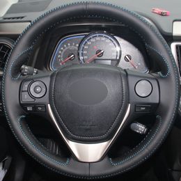 Black Genuine Leather DIY Car Steering Wheel Cover for Toyota RAV4 2013-2016 Toyota Corolla 2014-2016 Scion iM 2016