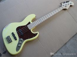 Yellow Retro Electric Bass with Red Pickguard,4 Strings,Maple Fingerboard,Chrome Hardwares,can be Customised