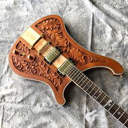Custom Rick Style Bass Guitar Mahogany Body Lemmy Kilmister Ricken 4003 Matte Carved Electric
