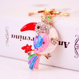 Colourful Glitter Key Chain Enamel Drip Oil Animal Parrot Pendant Car Accessories Alloy Keychain Bag Accessory Keyring Holder