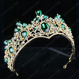 New Hair Jewellery For Women Baroque Green Tiaras Crowns Gold Metal Tiara Crystal Rhinestones Diadem Wedding Hair Accessories
