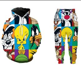 Whole--New Fashion Men Womens cartoon looney tunes Sweatshirt Joggers Funny 3D Print Unisex Hoodies Pants ZZ030302h