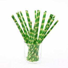 Wholesale-25pcs/lot Bamboo Paper Straws for Kids Birthday Wedding Decoration Party Straws Striped Creative Paper Drinking Straws Green