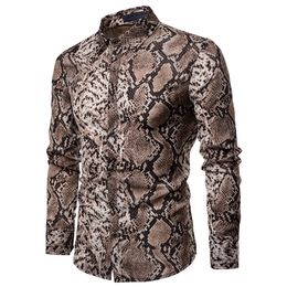 2019 Fashion Trend Men's Long Sleeve Button Shirt Tops Slim Fit Luxury Unique Stylish Snake Skin Pattern Shirts Pre-fall Clothes