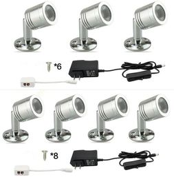3/4/6/8/10/12pcs each set 1.5W led cabinet light mini spotlight black/silver shell with 85-240v power adapter