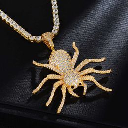 D&Z Hip Hop Jewelry Spider Pendant Bling Iced Out Micro Paved Zircon Letters Necklaces Pendants with Twisted Chain