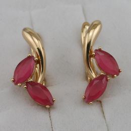 Fashion-Elegant Nice Rose Red CZ Gems Hoop Earrings Yellow Golden Plated Jewelry Gift For Women EB541A
