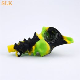 Detachable conch whistle smoking pipes mini glass hand pipe with tobacco bowl SILICLAB brand design waterpipe dab straw silicone bong