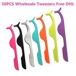 50Pcs Wholesale False Eyelash Tweezers Fake Eye Lash Applicator Eyelash Extension Curler Nipper Auxiliary Clip Clamp Makeup Tool