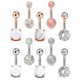 Fashion Body Jewelry Zircon Navel Ring New Exquisite Short Version Opal Pine Navel Nail Set Popular Piercing Jewelry