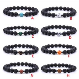 Hematite Natural Black Lava Stone Beads strand Elastic Bracelet Essential Oil Diffuser Bracelets Volcanic Rock Beaded Hand Strings