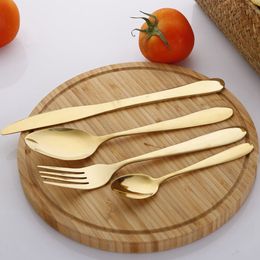 4pcs/set Gold Cutlery Spoon Fork Knife Tea Spoon Matte Gold Stainless Steel Food Silverware Dinnerware Set RRA2833-6