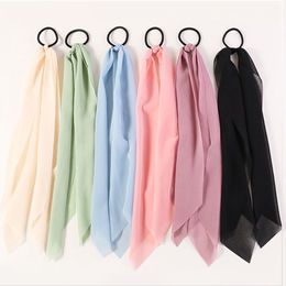 Girls Fashion Hair Accessories Long Scarf Solid Ribbon Scrunchies For Women Bow Tie Elastic Ponytail Holder Girl Pink Hair Rope