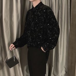 black blouse men clothes 2020 spring Korean style unique star Shining velvet shirts mens casual loose velvet tops long sleeve