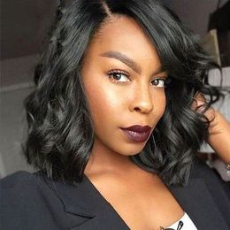 hot charming hairstyle women's short bob wave wig soft Brazilian Hair Simulation Human Hair soft short bob curly full wig in stock