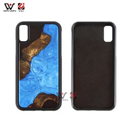 Shockproof Phone Cases For iPhone 6 7 8 11 12 X XR XS MAX Plus Fashion Unique Blue Resin Natural Wood Splice Case