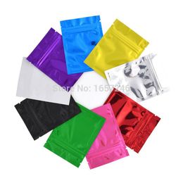 200Pcs Colorful Aluminum Foil Bag Self Seal Zipper Zip lock Packing Food Bag, Pink Blue Green Retail Resealable Packaging Pouch