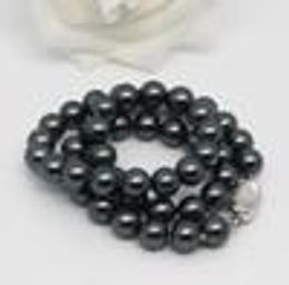 8mm Black South Sea Natural Shell Pearl Necklace 17 Inch 925 Silver Clasp
