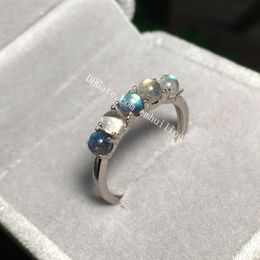 5Pcs Unique Rainbow Labradorite Ring 925 Sterling Silver Adjustable Ring Handmade 3mm Mini Round Natural Grey Moonstone Gemstone Bridal Ring