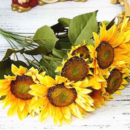 With Leaves 13 Heads Cloth Fake Sunflower Garden Home Decor Artificial Flowers European Style Desktop Office Living Room Party