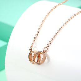 New Popular Women Friendship Rose Gold Stainless Steel Circle Pendant Necklace