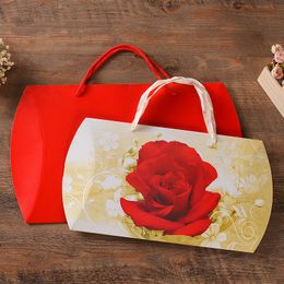 Pillow Shaped Portable Handbag Rose Flower Pattern Handkerchief Silk Scarf Packing Boxes Gift Wrap Bag