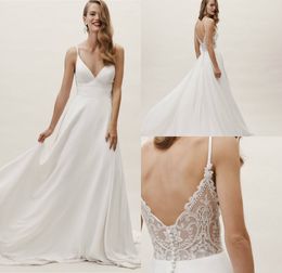 BHLDN Bohemian Wedding Dresses Spaghetti Straps A Line Lace Back Soft Satin Beach Wedding Dress Custom Made Plus Size Bridal Gowns