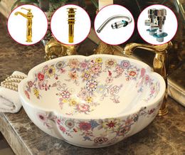 Flower Europe style chinese washbasin sink Jingdezhen Art Counter Top ceramic bathroom sink art basin