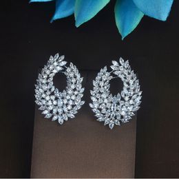 Fashion- Luxury Marquise Cut Clear Cubic Zironia White Gold Color Stud Earrings For Women Jewelry Boucle d'oreille E-735