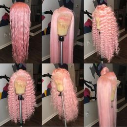 10a quality perruque deep curly pink full lace front wigs transparent natural hairline simulation human hair wigs for women
