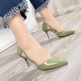 Hot Sale-Patent Leather Women Pumps Pointed Toe Yellow Stilettos Dressing Shoes Woman High Heel Shoes for Wedding Calzado Mujer