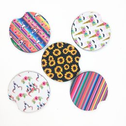 2021 Neoprene Car Coaster Cup Mat Mug Coaster Flower Stripe Leopard Print Cup Pad for Home Table Decoration