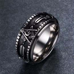 Fashion Stainless Steel rotation ring Masonic Men's Gothic Punk Golden GA Titanium Stainless Steel Freemason Jewellery for Men