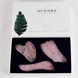 100% Natural Face Slimming Rose Quartz Gua Sha Set Neck Body Massage Guasha Tool with Box package