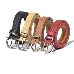 korean version of the classic buckle pin buckle imitation leather belt womens fashion simple print mens and womens narrow waist belt